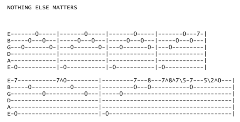 tabs voor het nummer Nothing Else Matters van Metallica